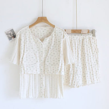 Ensemble pyjama en jacquard de coton à motif floral rustique - image 13