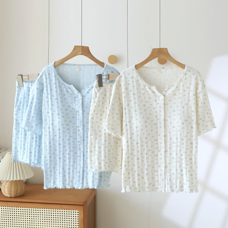 Ensemble pyjama en jacquard de coton à motif floral rustique - image 3
