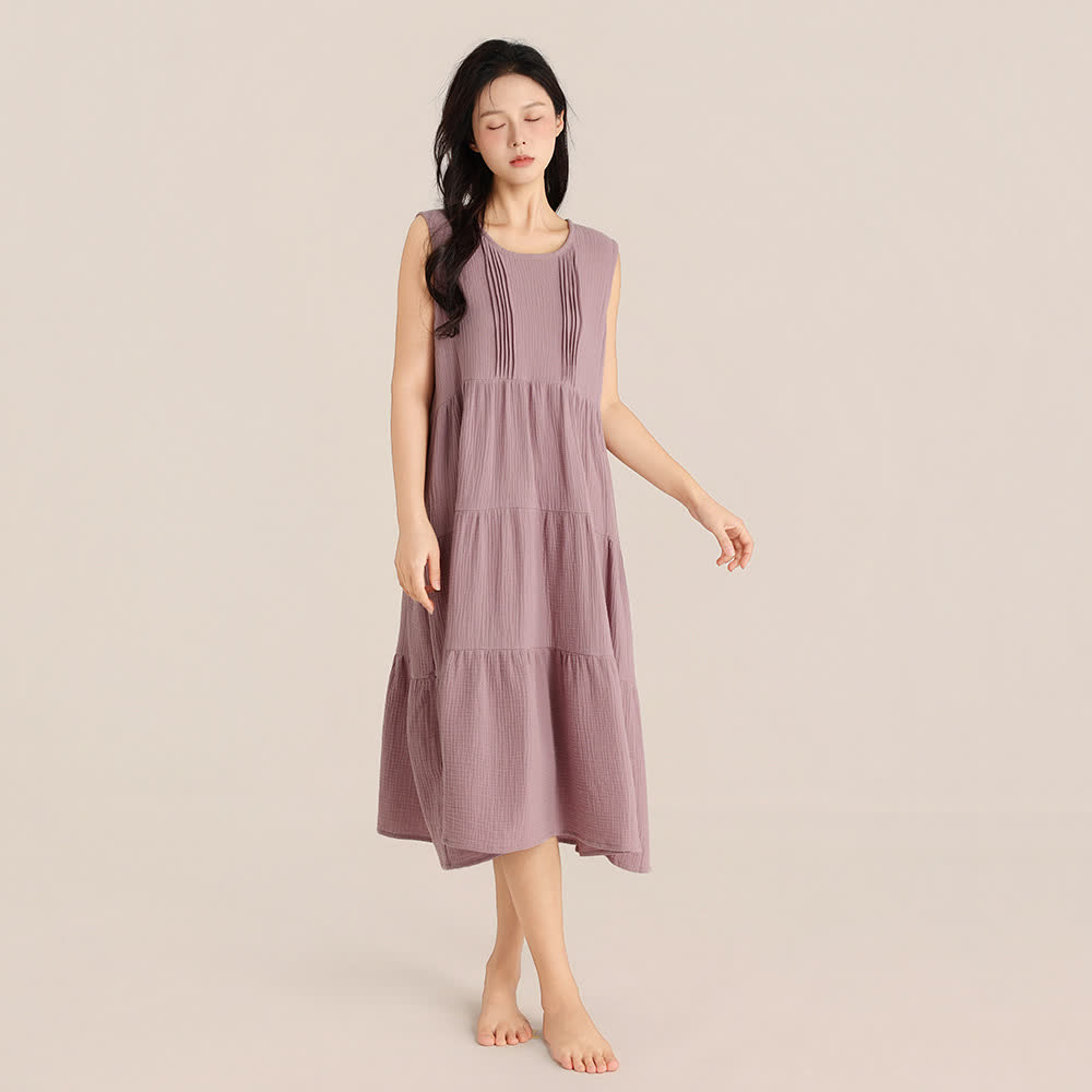 Chemise de nuit minimaliste sans manches en double gaze de coton - Violet - XL - image 0