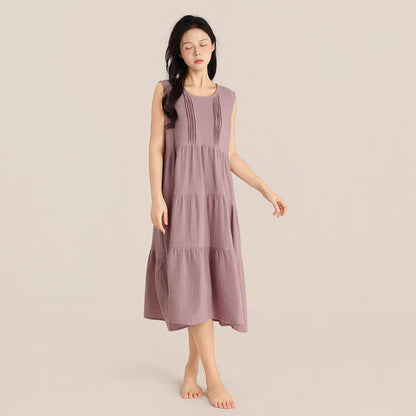 Chemise de nuit minimaliste sans manches en double gaze de coton - Violet - XL - image 0