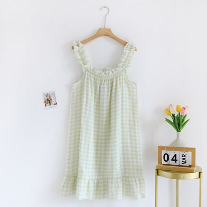 Chemise de nuit en coton à volants et à carreaux vichy - Vert - XL - image 9