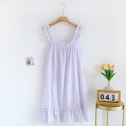 Chemise de nuit en coton à volants et à carreaux vichy - Violet - XL - image 10