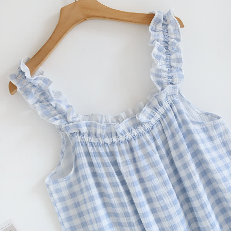 Chemise de nuit en coton à volants et à carreaux vichy - image 4