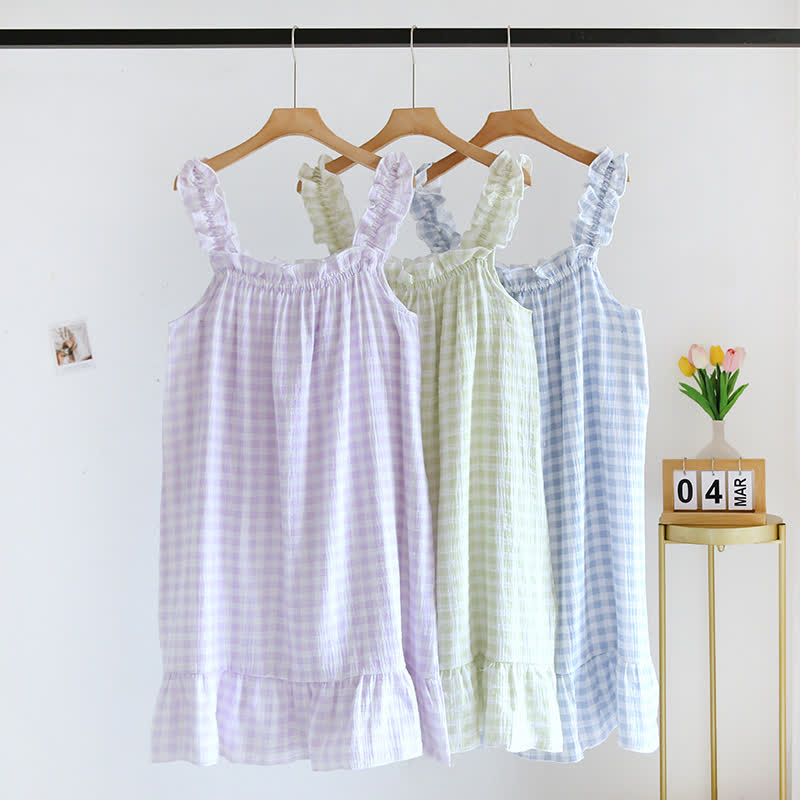 Chemise de nuit en coton à volants et à carreaux vichy - image 2