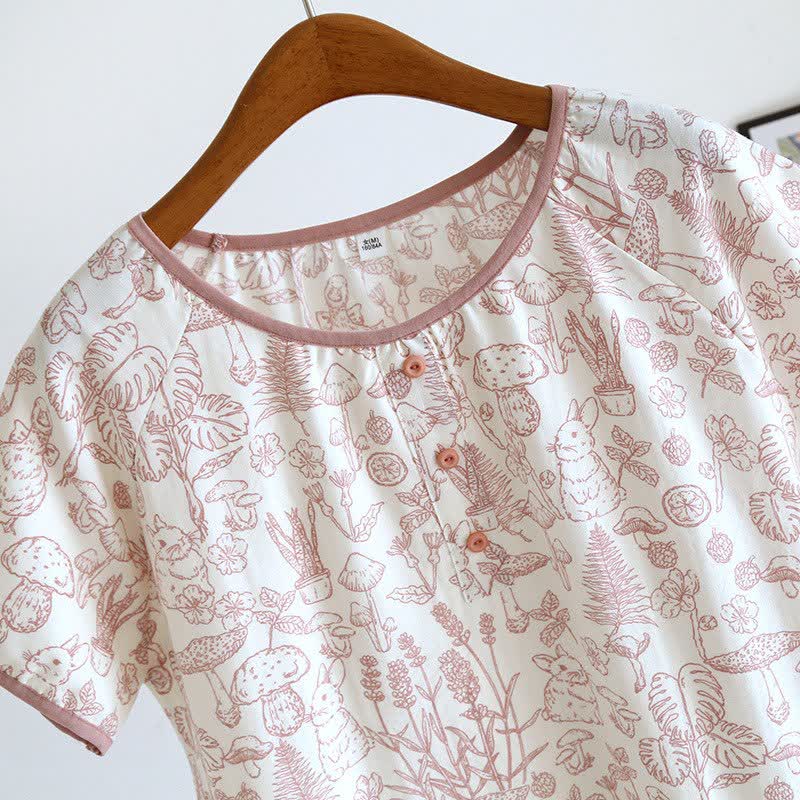 Chemise de nuit rustique en coton à motifs de champignons et de lapins - image 4