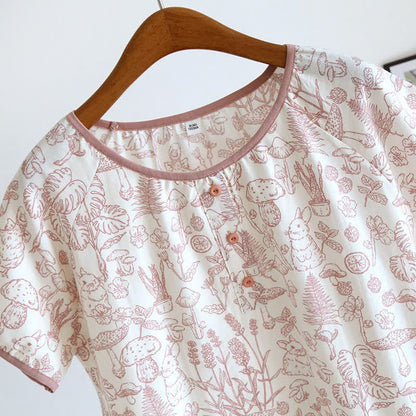 Chemise de nuit rustique en coton à motifs de champignons et de lapins - image 4