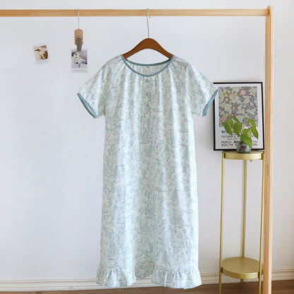 Chemise de nuit rustique en coton à motifs de champignons et de lapins - Vert - XL - image 9