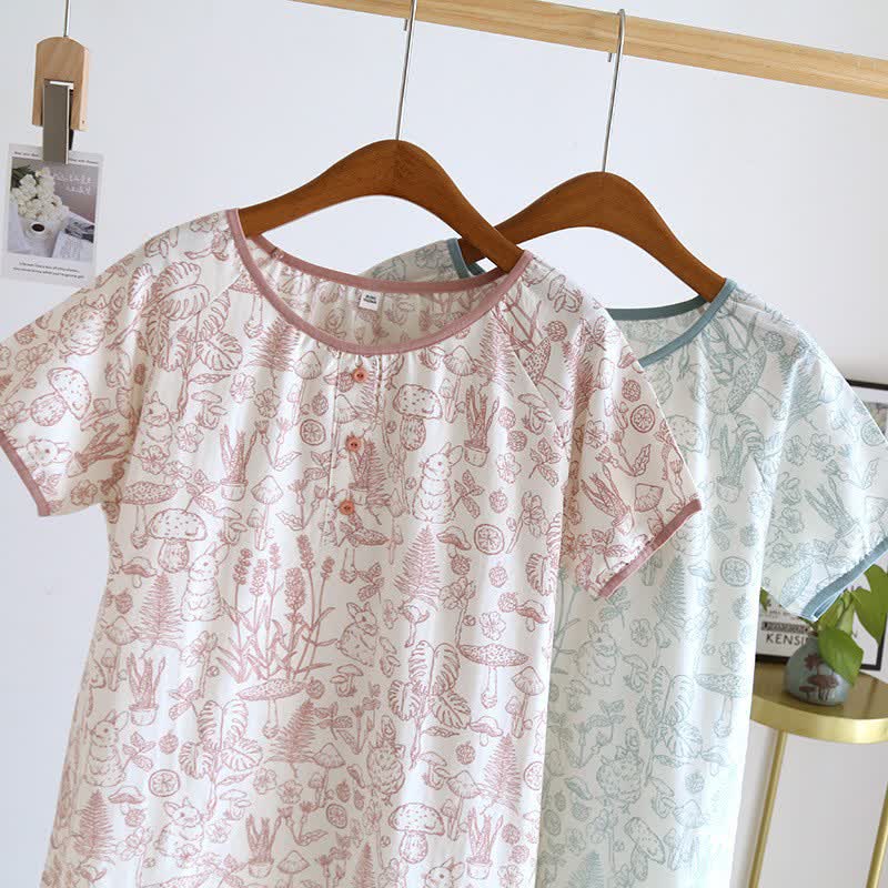 Chemise de nuit rustique en coton à motifs de champignons et de lapins - image 2