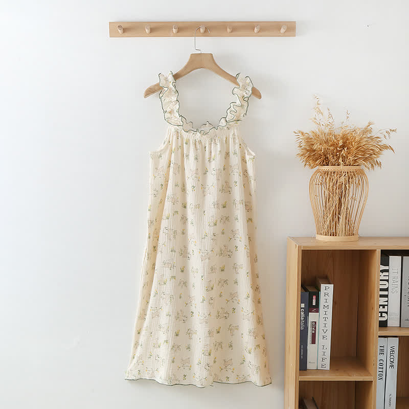 nuisette à volants en coton avec motif lapin - Beige - XL - image 0