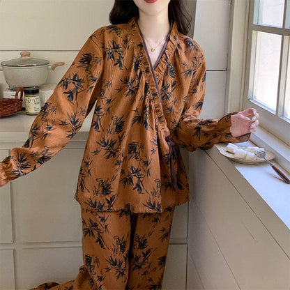 Ensemble pyjama à col volanté et motif de feuilles - image 4