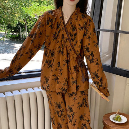 Ensemble pyjama à col volanté et motif de feuilles - image 7