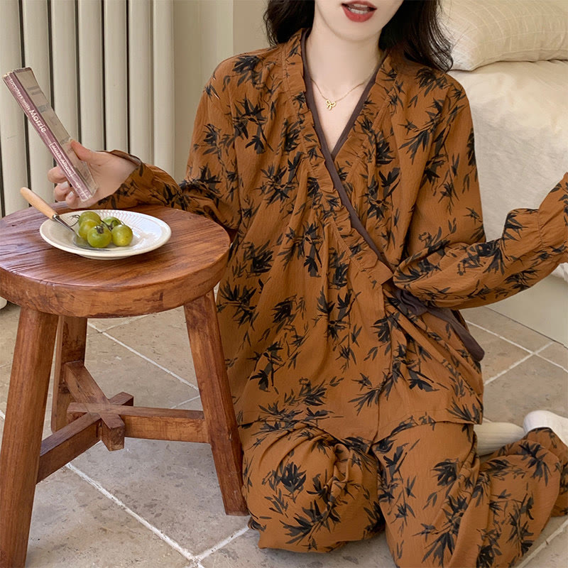 Ensemble pyjama à col volanté et motif de feuilles - image 6