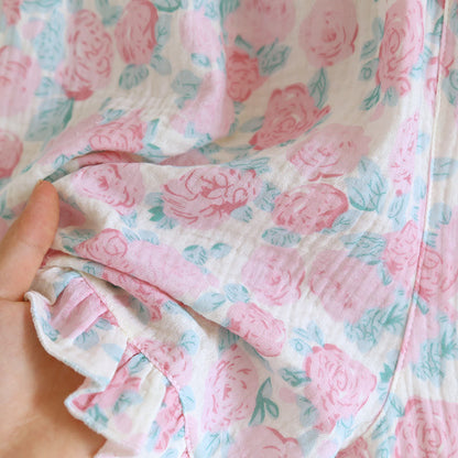 Pyjama romantique sans manches en gaze de coton à motif floral - image 5