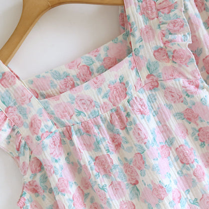 Pyjama romantique sans manches en gaze de coton à motif floral - image 3