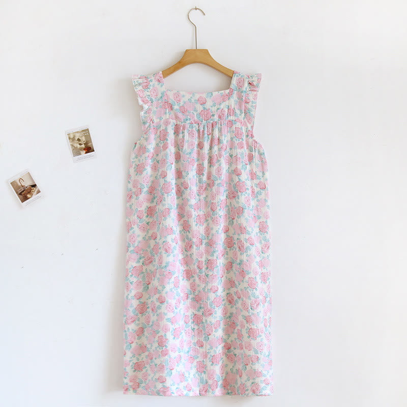 nuisette romantique en coton rose à fleurs - Rose - XL - image 0