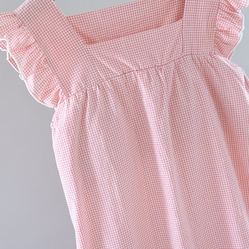 Chemise de nuit en coton à carreaux vichy et manches flottantes - image 3