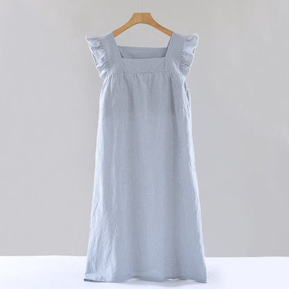 Chemise de nuit en coton à carreaux vichy et manches flottantes - Bleu - XL - image 10