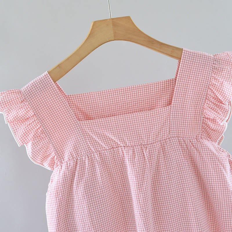 Chemise de nuit en coton à carreaux vichy et manches flottantes - image 2