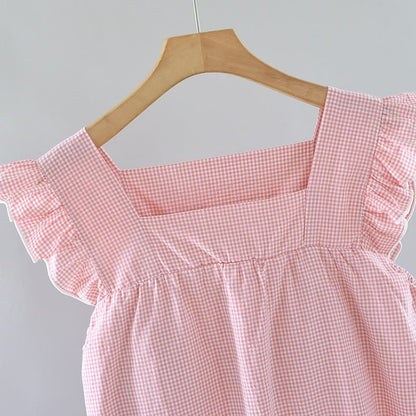 Chemise de nuit en coton à carreaux vichy et manches flottantes - image 2