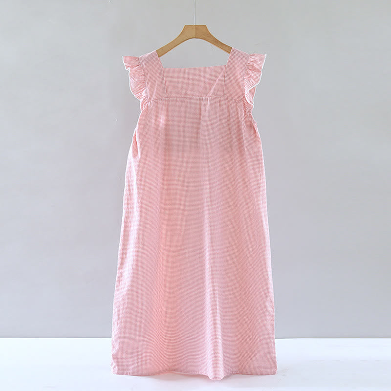 Chemise de nuit en coton à carreaux vichy et manches flottantes - image 1