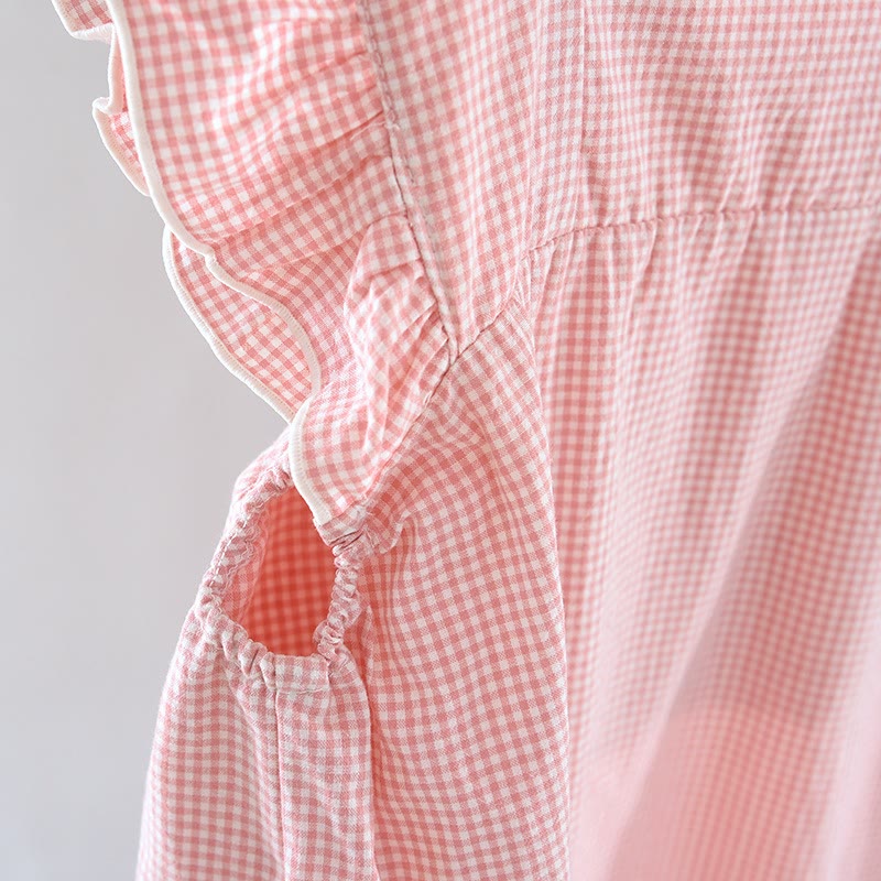 Chemise de nuit en coton à carreaux vichy et manches flottantes - image 5