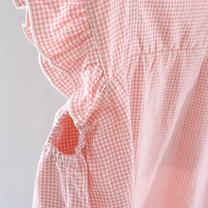 Chemise de nuit en coton à carreaux vichy et manches flottantes - image 5