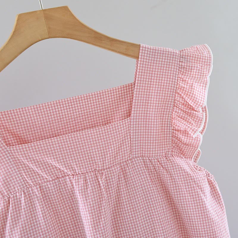 Chemise de nuit en coton à carreaux vichy et manches flottantes - image 4