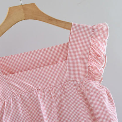 Chemise de nuit en coton à carreaux vichy et manches flottantes - image 4