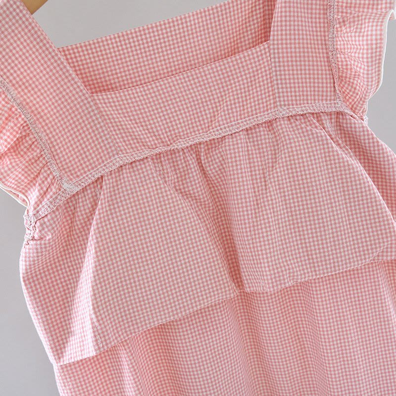 Chemise de nuit en coton à carreaux vichy et manches flottantes - image 6