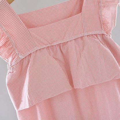 Chemise de nuit en coton à carreaux vichy et manches flottantes - image 6