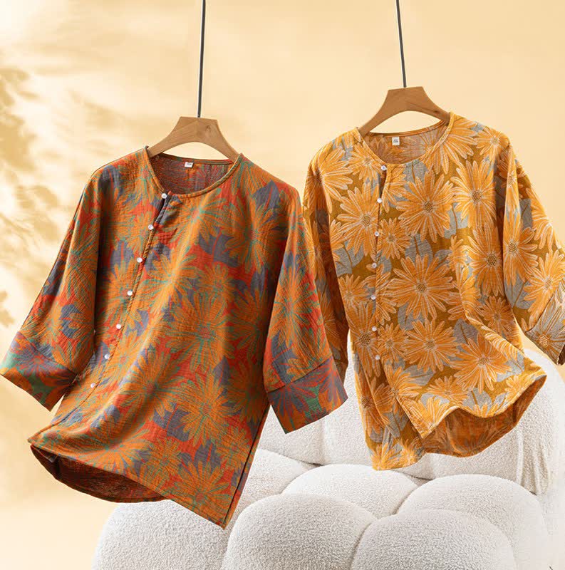 Ensemble pyjama rétro à motif tournesol en pur coton - image 2