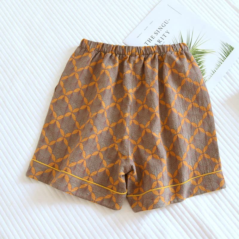 Short de pyjama jaune à carreaux en gaze de coton - image 1