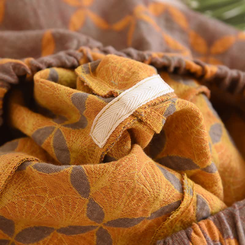 Short de pyjama jaune à carreaux en gaze de coton - image 8