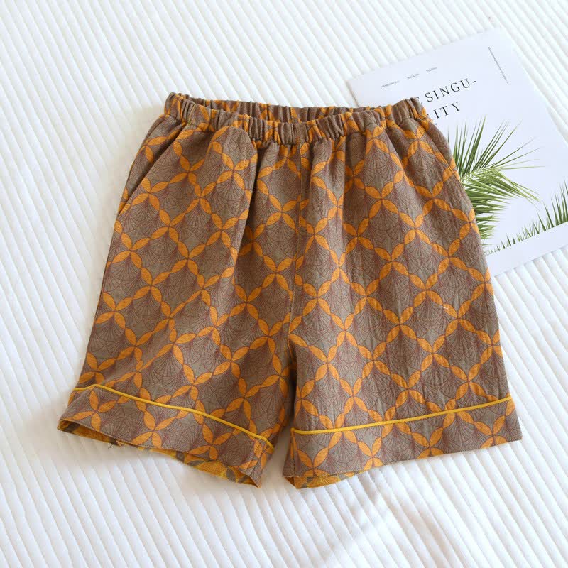 Short de pyjama jaune à carreaux en gaze de coton - Jaune - 2 pièces - XL - image 0