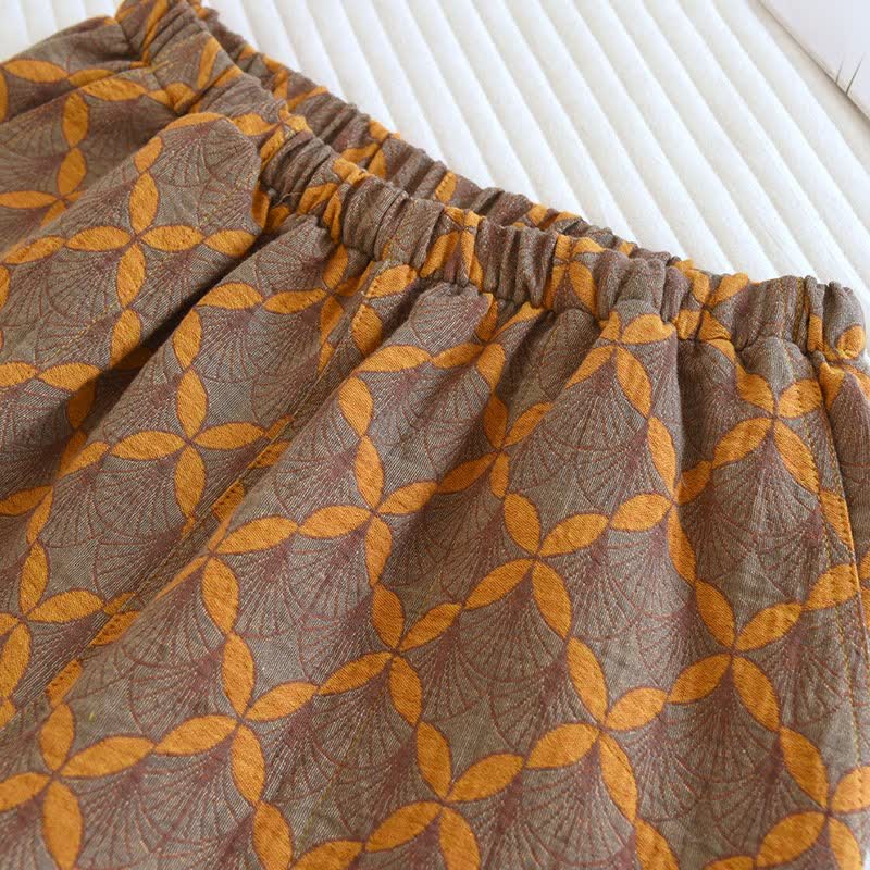 Short de pyjama jaune à carreaux en gaze de coton - image 3