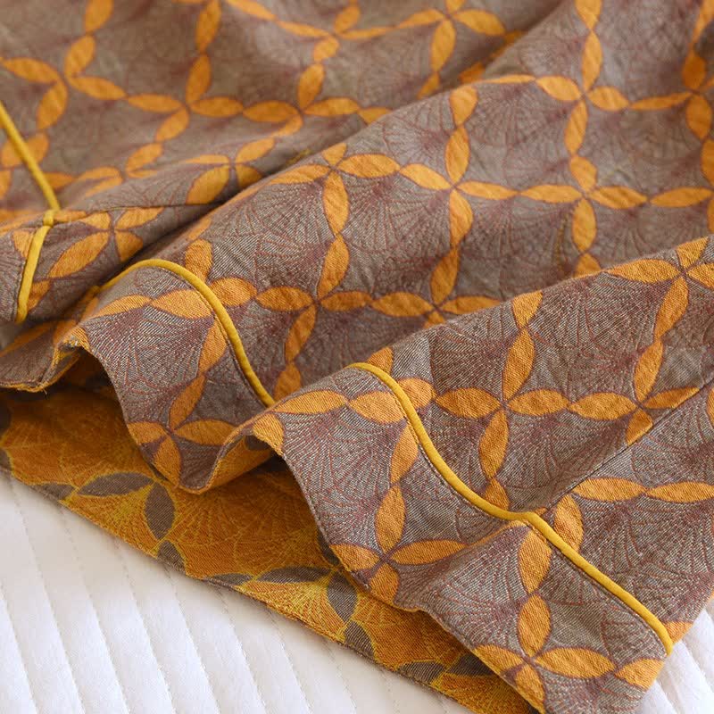 Short de pyjama jaune à carreaux en gaze de coton - image 6