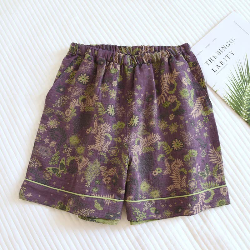 Short de pyjama en gaze de coton mimosa violet - Violet - 2 pièces - XL - image 0