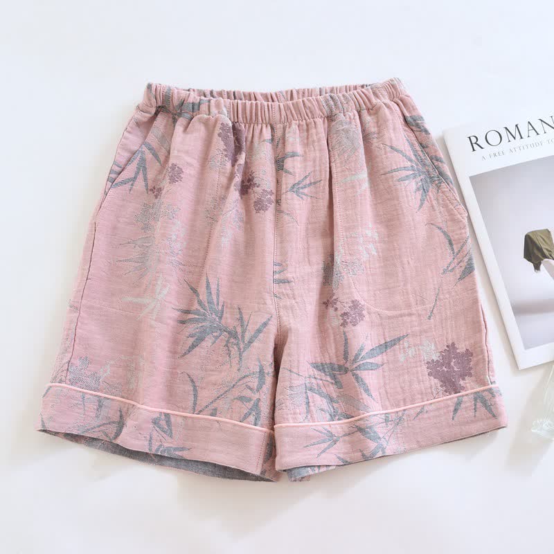 Short de pyjama en gaze de coton à base de feuilles de bambou - Rose - 2 pièces - XL - image 0