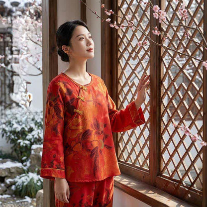 Ensemble de pyjama luxueux en pur coton à motif pivoine - image 1