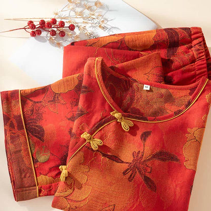 Ensemble de pyjama luxueux en pur coton à motif pivoine - image 4