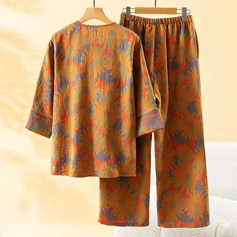 Ensemble pyjama rétro à motif tournesol en pur coton - image 10