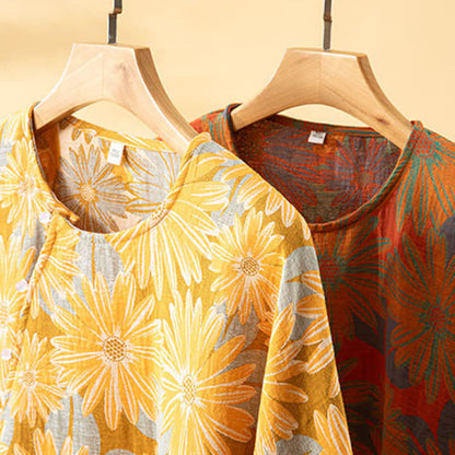Ensemble pyjama rétro à motif tournesol en pur coton - image 4