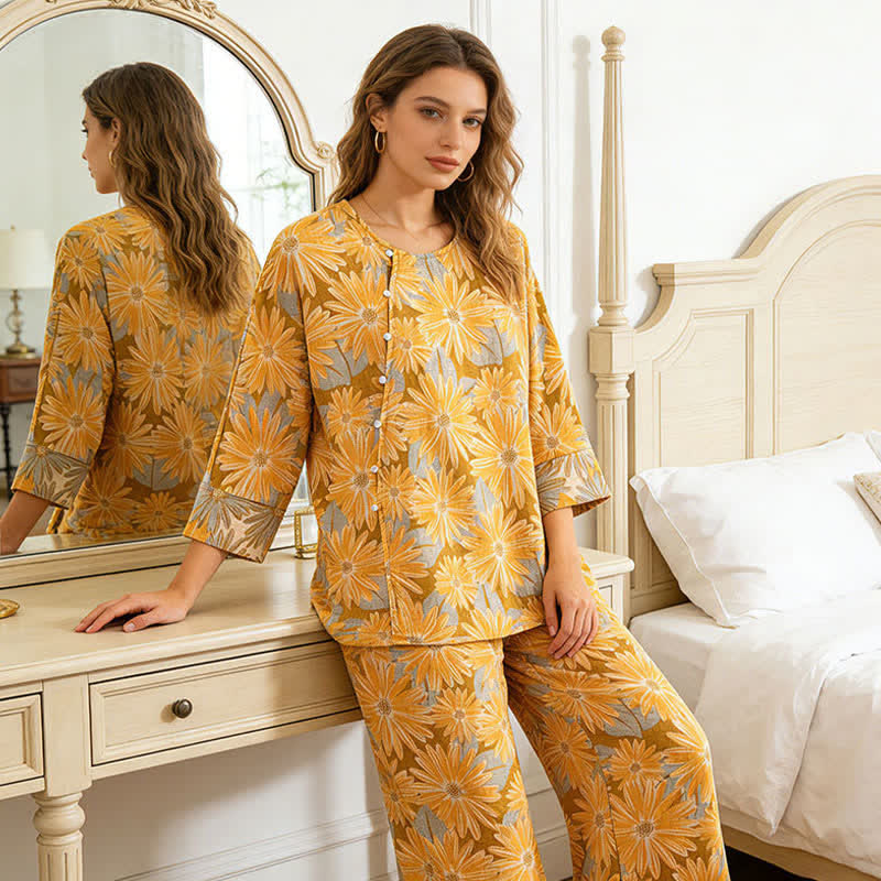 Ensemble pyjama rétro à motif tournesol en pur coton - image 6