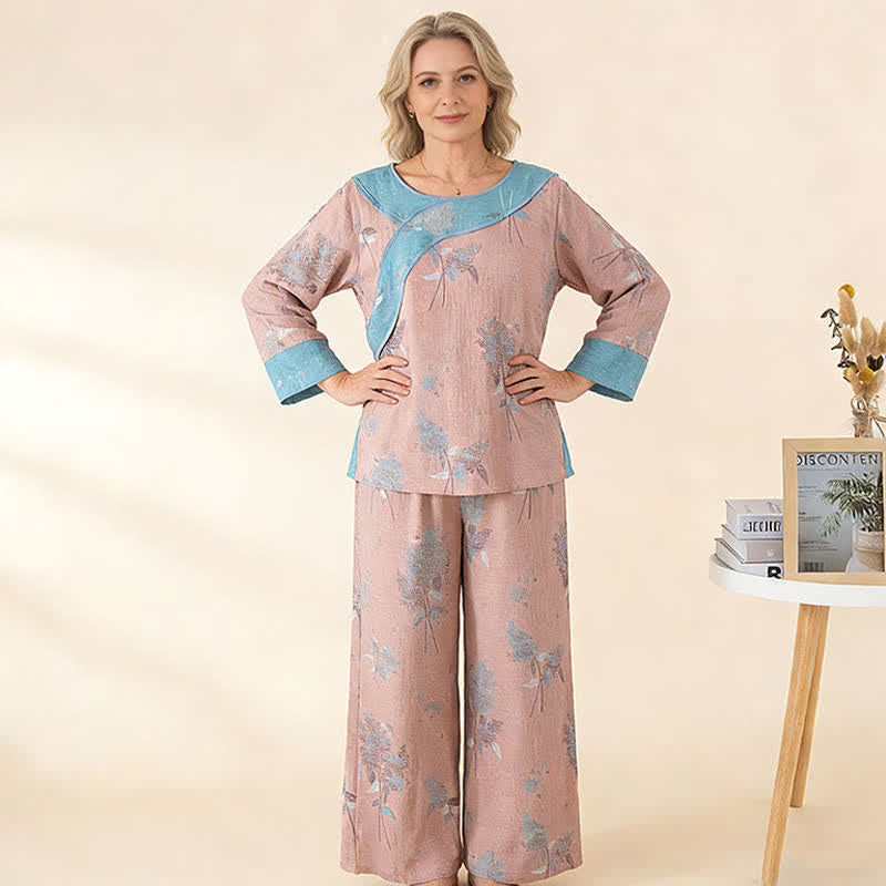 Ensemble pyjama rose en pur coton à motifs botaniques - image 2