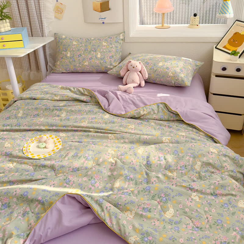 Couverture en coton avec lapin et fleurs de conte de fées - image 2