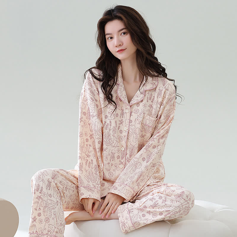 Ensemble pyjama à motifs de feuilles tropicales et de lapins - Rose - 3XL - image 0