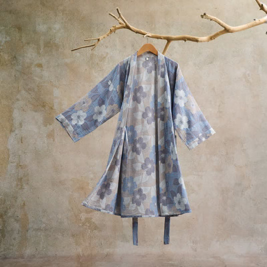 Peignoir de style kimono en gaze de coton à motif de fleurs de cerisier - Gris - L - image 0