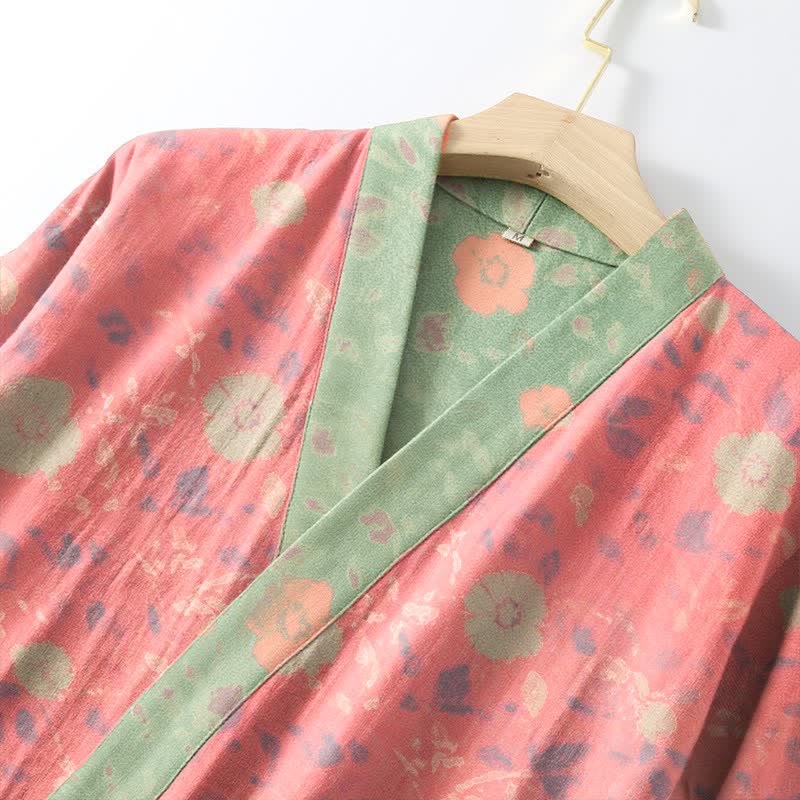 Peignoir de style kimono en coton double épaisseur à motif floral - image 4