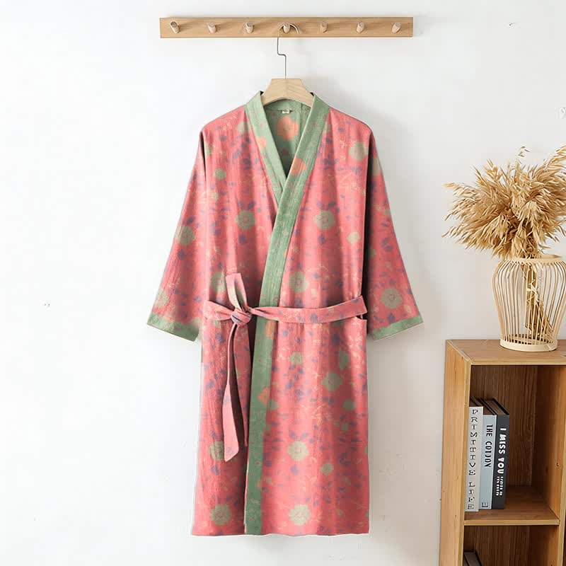 Peignoir de style kimono en coton double épaisseur à motif floral - image 2
