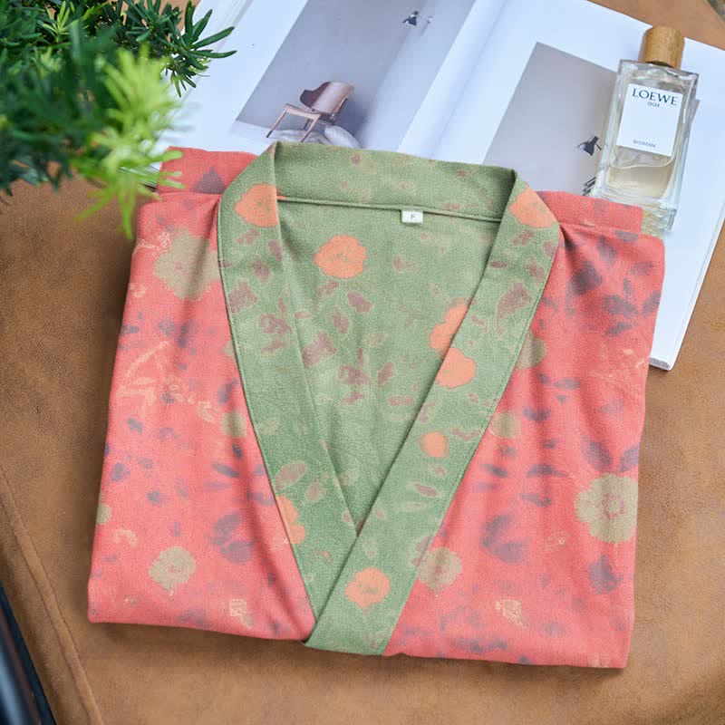 Peignoir de style kimono en coton double épaisseur à motif floral - image 3
